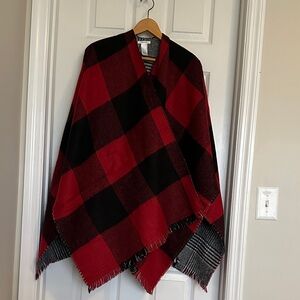 Maurices Red and Black Plaid poncho
